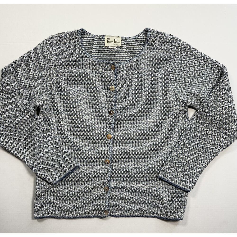 VTG Reba Rose New York USA Button Up Knit‎ Cardigan Sweater Cotton Womens Size S
